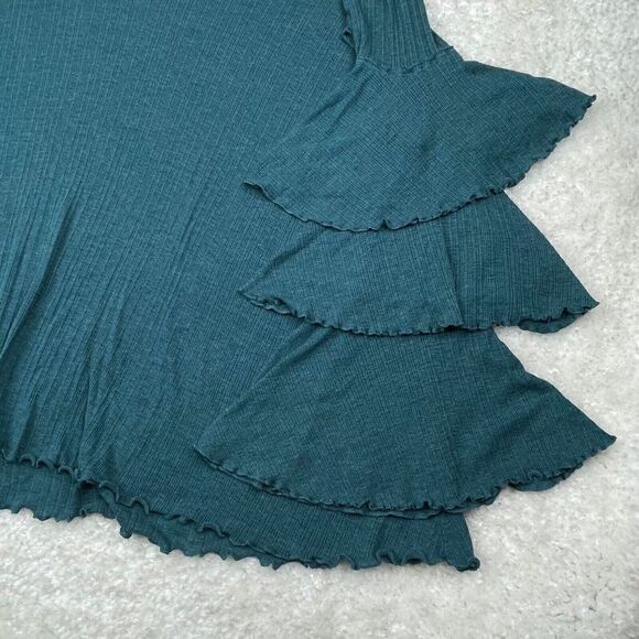 Free People Beach Seashore Mini Dress Ruffle Sleeve Teal Jewel - Picture 9 of 10